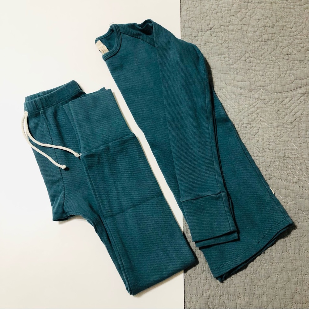 CHILDHOODS Teal Ribbed Modal Pajama Set • 8 Unisex
